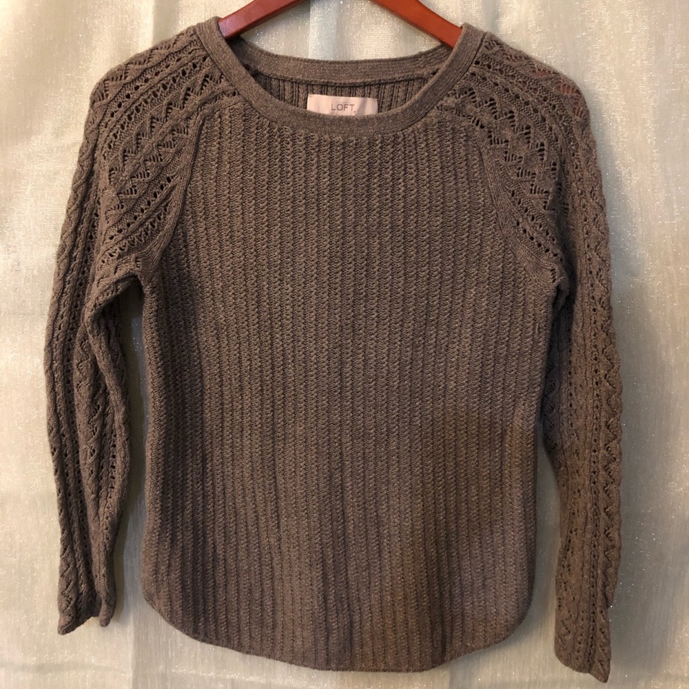 LOFT Gray Crocheted Sweater